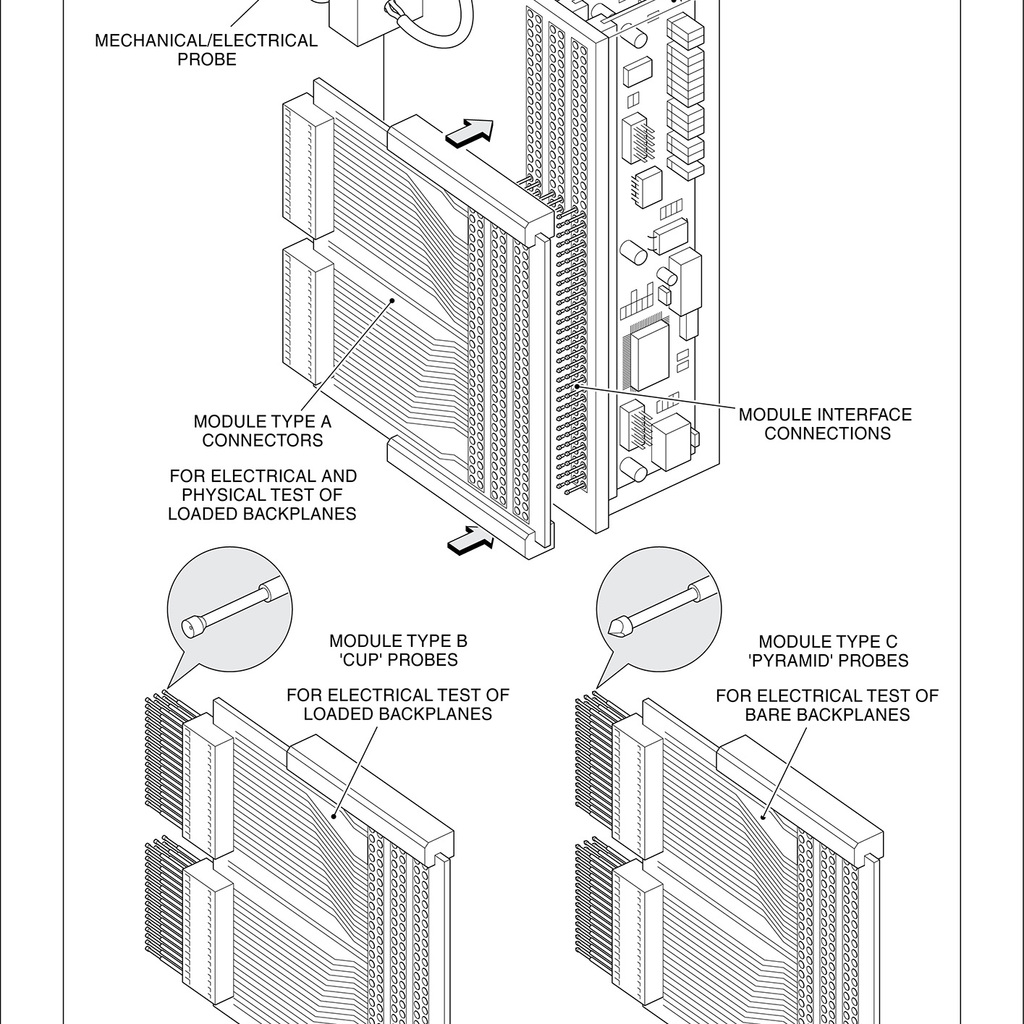 Technical Illustration of circuit board testing equipment